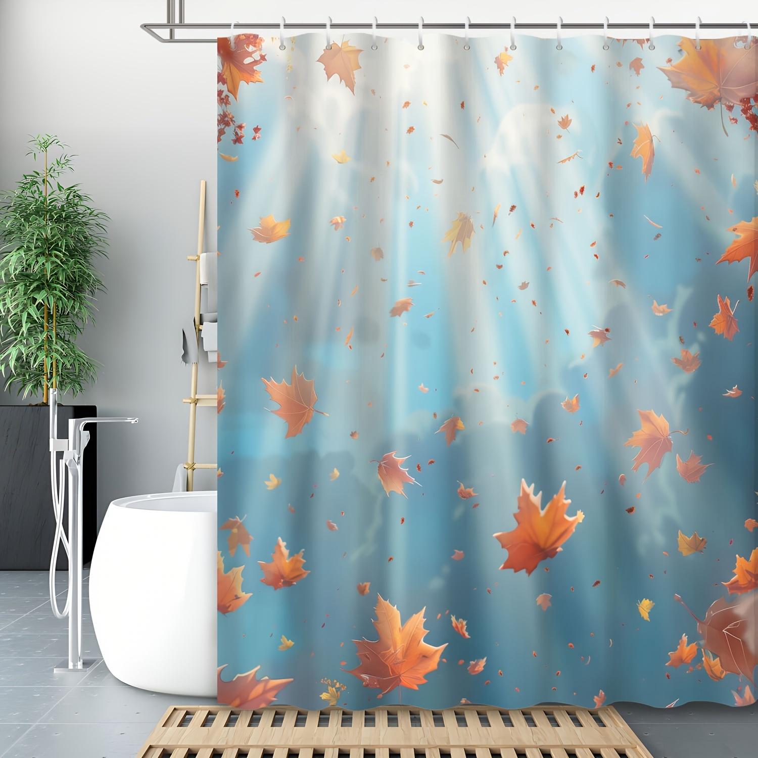 

Maple Leaves Curtain - Autumn Sky, Waterproof Polyester, 12 Hooks, Machine Washable, Bath Decor W90XH180cm