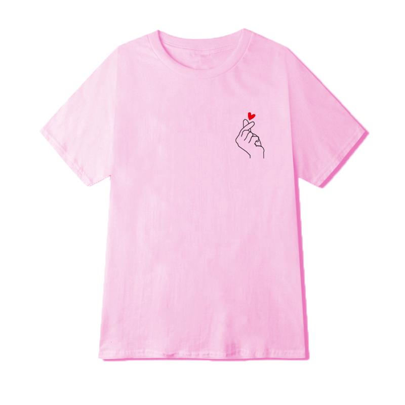

New Brand Finger Heart T Shirt lovely Summer Men Women Gesture Of Love Graphic Print Short Sleeve Tops 100% Cotton Cute T-shirts 4XL