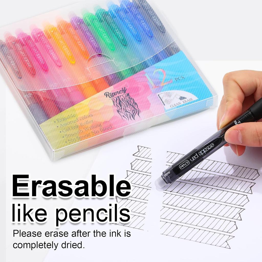 USUAL12 Color 0.5mm Erasable Gel Pens,Make Mistakes Disappear Colored Pens,Fine Point Retractable Erasable Gel Pens for