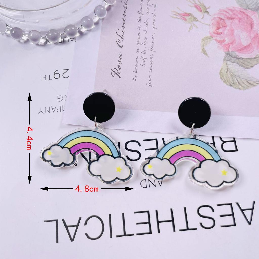 Summer Graffiti Transparent Acrylic Ice Cream Earrings Women'S Simple Versatile Silver Needle Earrings Fresh And Sweet Wind Cartoon