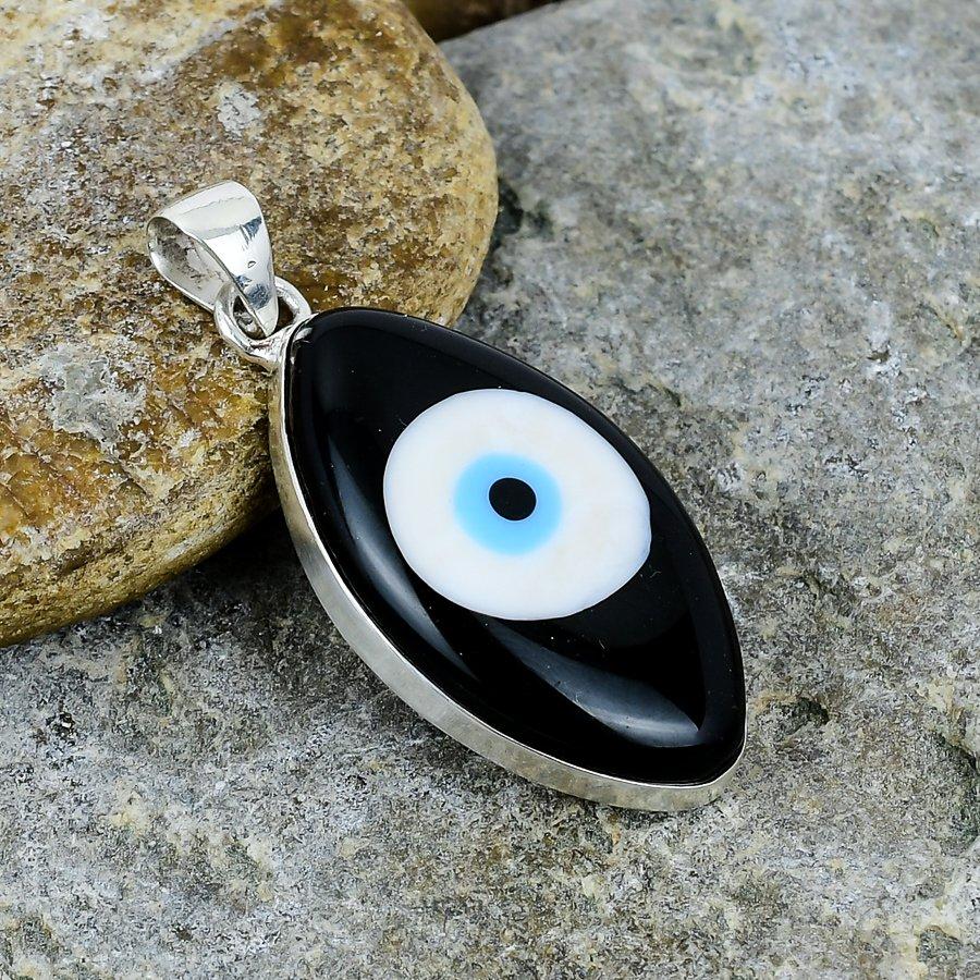

Черный драгоценный камень сглаза стерлингового серебра 925 пробы ювелирные изделия ручной работы кулон свадебный подарок для нее