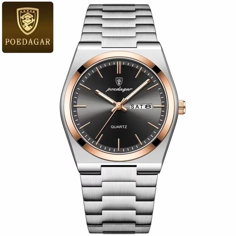 Fashion Quartz Ladies Watch Stainless Steel Date Week Woman's Wristwatch Waterproof Luminous Business Watches For Men Couples