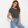 Europäischer Stil Sommer Damen Einfarbige Schrägschulter Oberteile Enges Kurzarm-T-Shirt