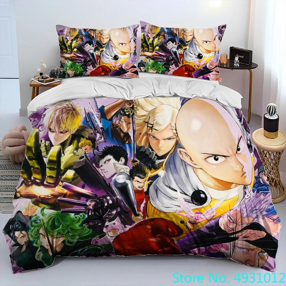 One Punch Man Anime Cartoon Bedding Set Duvet Cover Bed Set Quilt Cover PillowcaseKing Queen Size Bedding Set Kids Gift