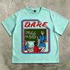 Men's T-shirt with Retro DARE Slogan Pattern Printed Short Sleeved T-shirt and American Street Style Round Neck Men's Casual Top