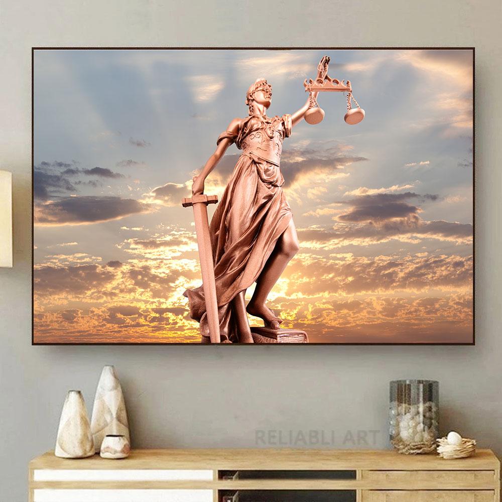 Vintage Lady Justice Canvas Prints Balance Scales HD Pictures Canvas Painting Posters Wall Art Lawyer Office Decor Lawyer Gift