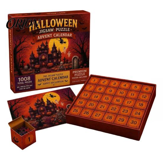 Kids Countdown Calendar 1008Pcs/Set Halloween Jigsaw Puzzle Advent Calendar, 30 Days Haunted Nightmare House Puzzle, Educational Toy Box for