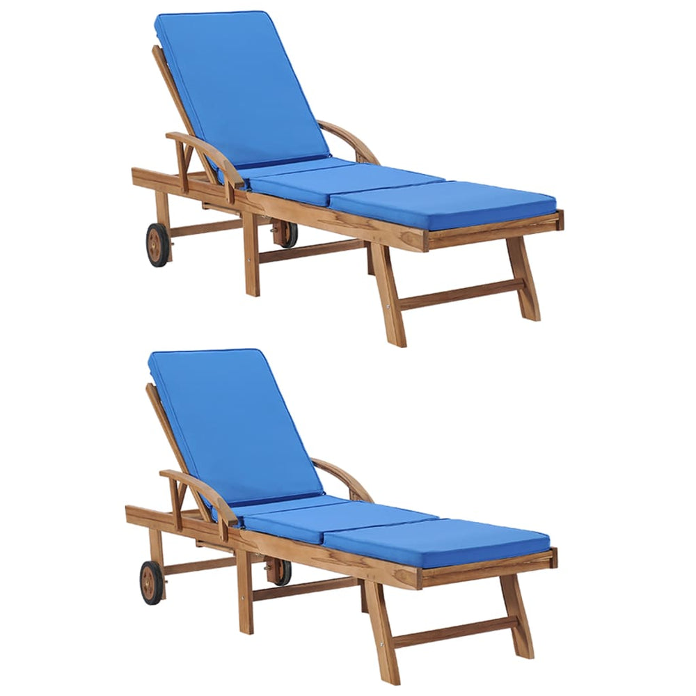 Chaises longues avec coussins 2 pcs Bois de teck solide