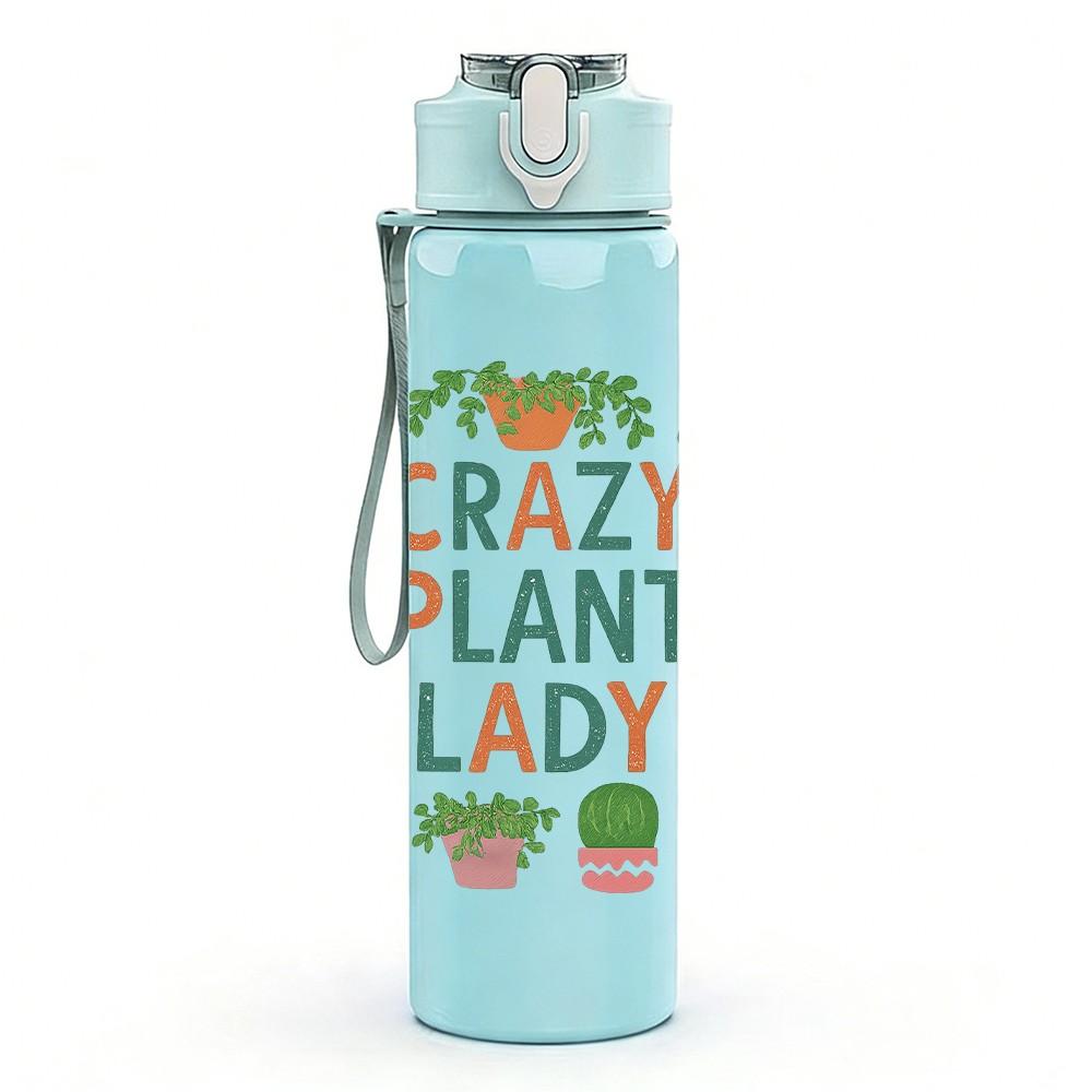 1PC Crazy Plant Lady Succulent Print 750ml Color Plastic Sports Water Bottle Leakproof Flip Straw Lid Suitable for Sports Office Home Use