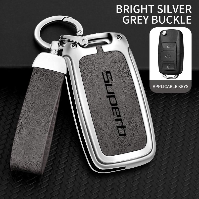 AAAJC1 Suitable for Skoda Superb 2 3 A7 car keychain zinc alloy key bag high-end genuine leather car key shell auto accessories