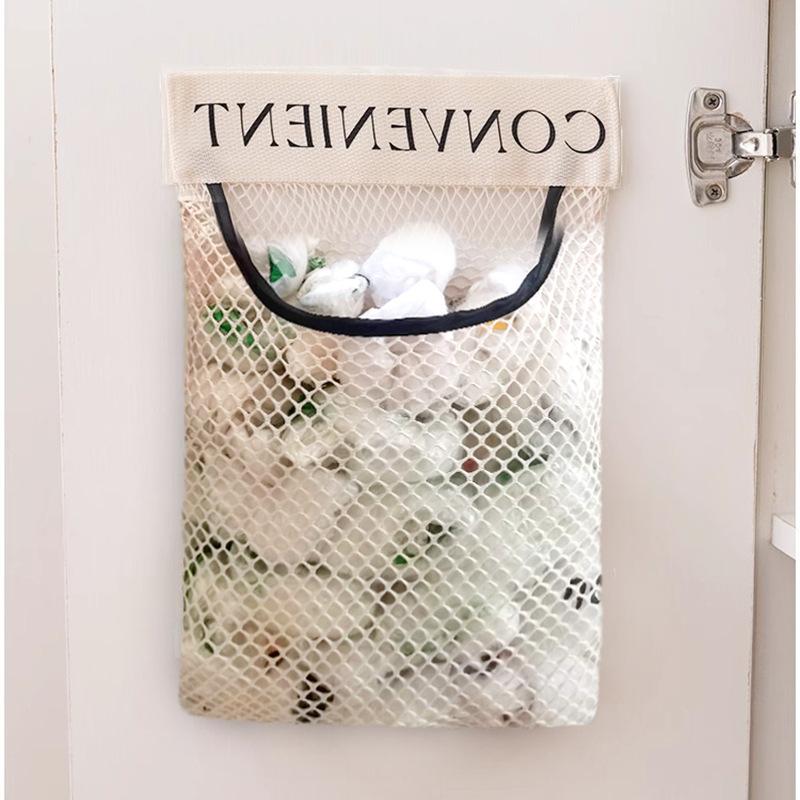 Kitchen garbage bag storage bag Velcro mesh bag simple household sundries mesh bag garbage bag wall hanging storage bag