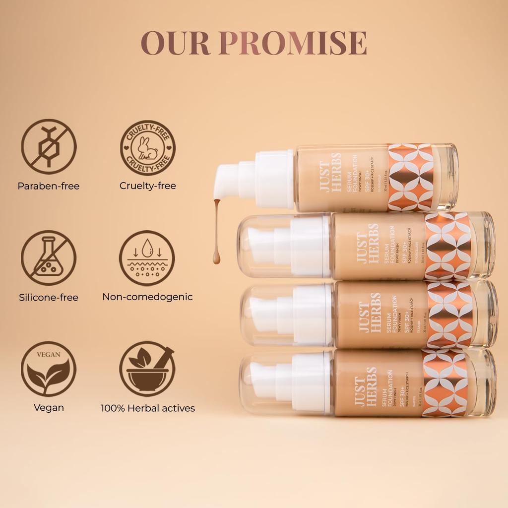 Serum Foundation For Face Makeup With SPF30+ Dewy Finish Full Coverage Waterproof, Sweatproof Foundation For All Skin Types (Natural)