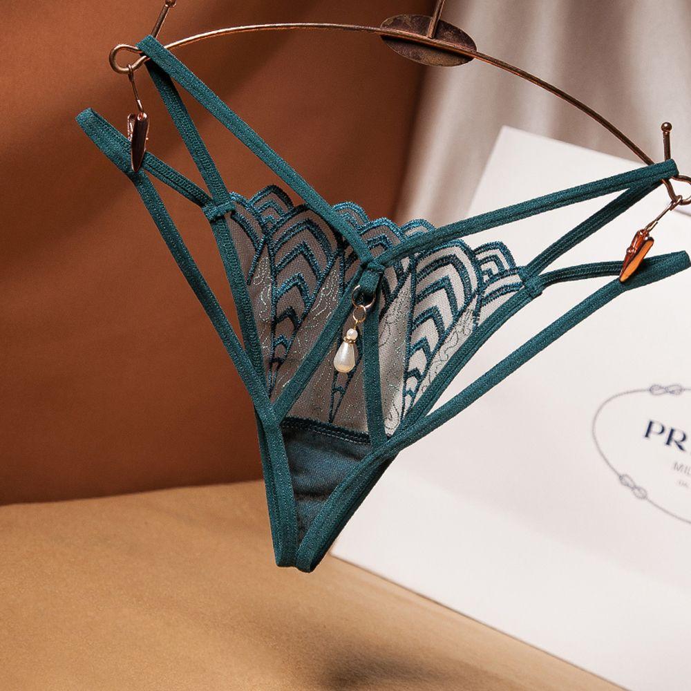 Transparent Sexy Pearl Flower Women Cross Belt Briefs Lace G-String Women's Thong T Panties