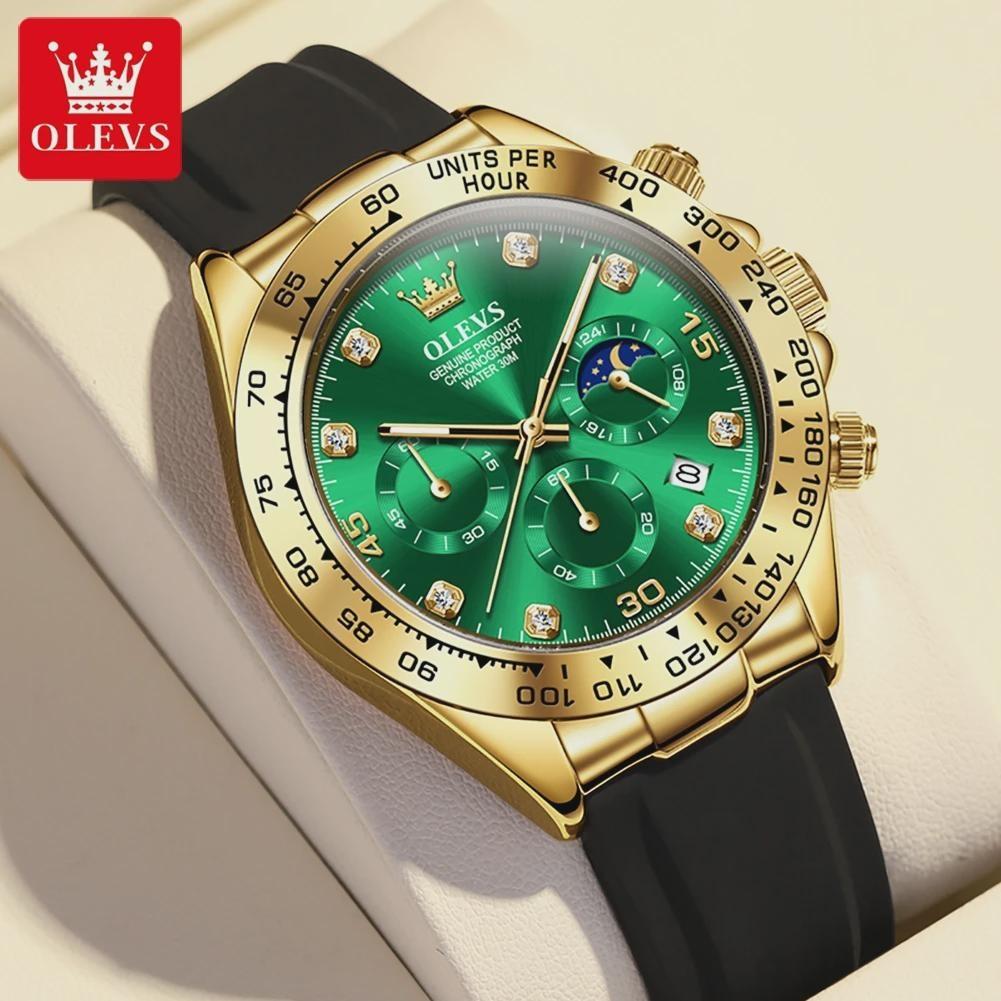OLEVS Originale Uhr für Herren, Mondphase, Chronograph, Kalender, analoges Silikonarmband, Armbanduhr, Business-Quarzuhren