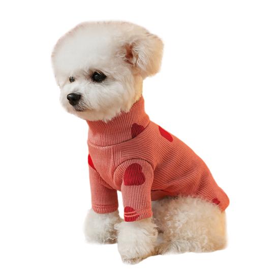 Red Heart Dog Shirt Love Pullover Valentine's Day Heart Prints Pet Turtleneck Cute Pet Clothes Festive