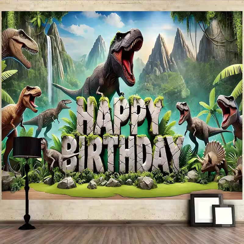 

2D Dinosaur Birthday Backdrop Banner - Kids Jungle Party Photo Background 47.2x31.5inch/120*80cm