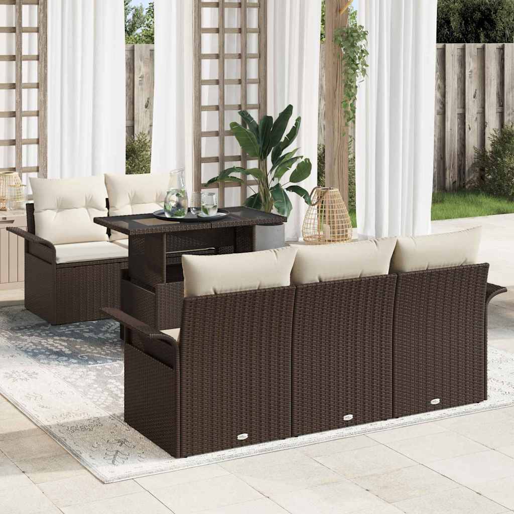 Garden Sofa Set with Cushions 6 pcs Brown Poly Rattan