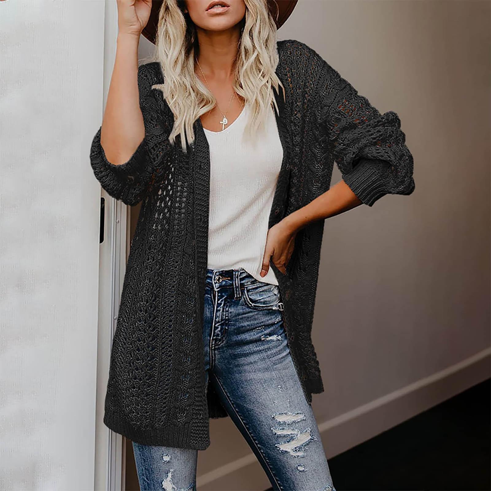 

Женский кардиган, однотонный вязаный свитер с вырезом, вязаный свитер, куртка L чёрный