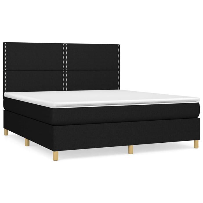 Exclusive House - Bed Slatted Base with Mattress Black 180x200 Cm Fabric