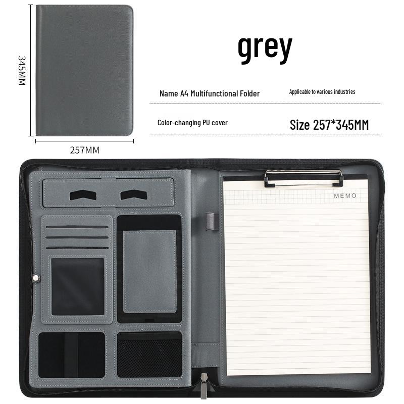Multifunctional A4 Leather Zipper Manager Folder for Business Contracts and Office Materials