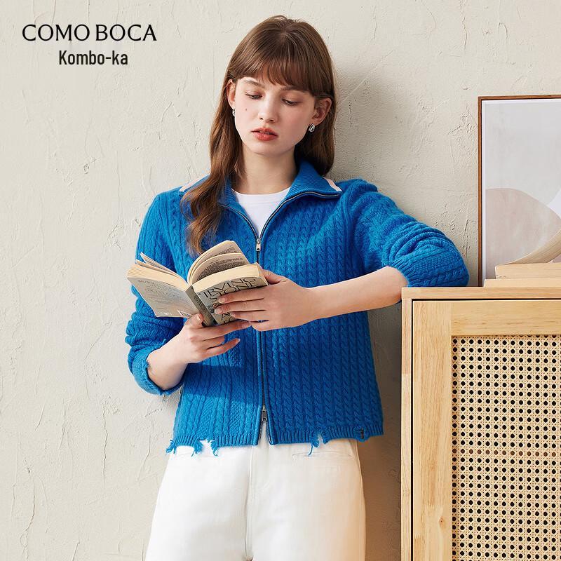 Kemengboka Women's High-Neck Cable Knit Thickened Wool Cardigan