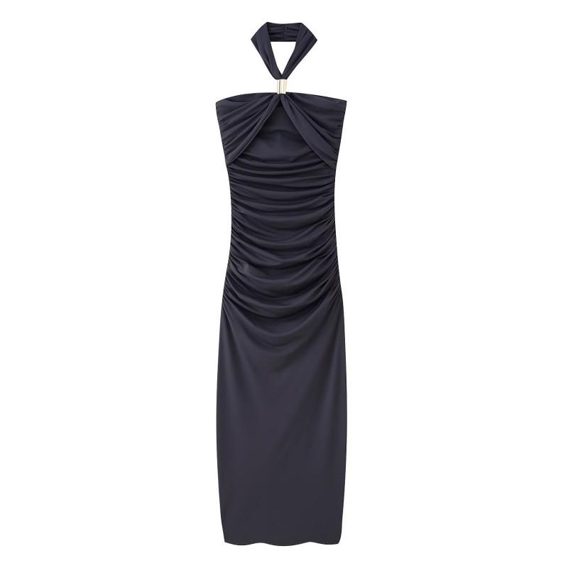 European American Women s Clothing Summer Tight Pleated Sleeveless Collar Dress S