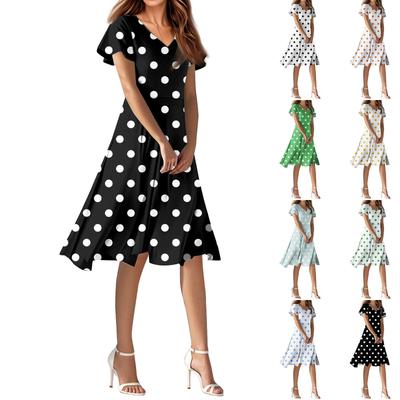 Women's Summer Casual Fashion Flower Print Dress V Neck Short Sleeve Short Skirt