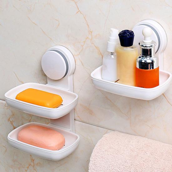 Wall Mounted Soap Dish for Shower Suction Cup Bar Soap Holder Self Draining Removable Sponge Holder for Bathroom Bathtub Kitchen Sink