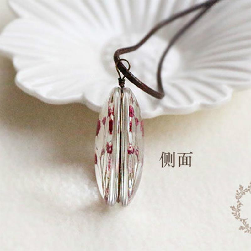 Handmade Dried Flower Necklace Red Blue Pink Flowers Pendant Leather Chain Necklaces For Women Bohemian Jewelry