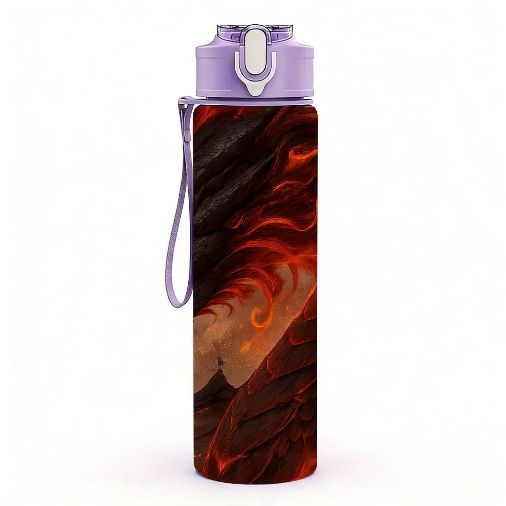 1PC Red Black Fire Dragon Creature Print 750ml Color Plastic Sports Water Bottle Leakproof Flip Straw Lid Suitable for Sports Office Home Use