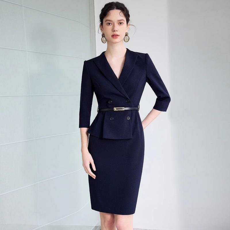 AD Navy Blue Women's Blazer Dress - 2025 Spring Style, High-End Professional Workwear, Goddess-Like Elegance