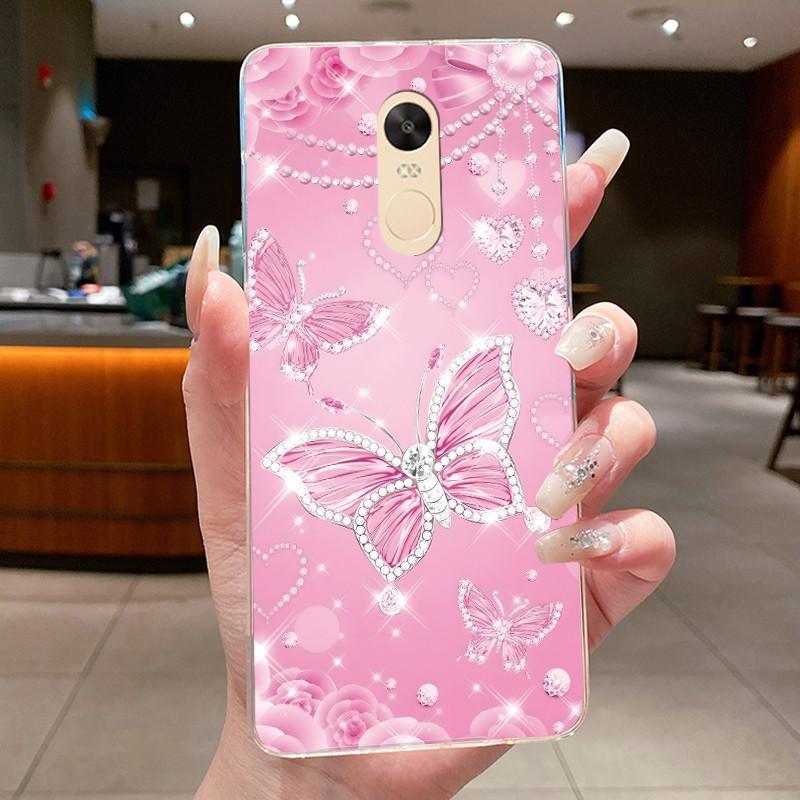 For Xiaomi Redmi Note 4 Case Clear Luxury Butterfly Flower Soft TPU Silicone Phone Cover For Redmi Note 4X Transparent Case
