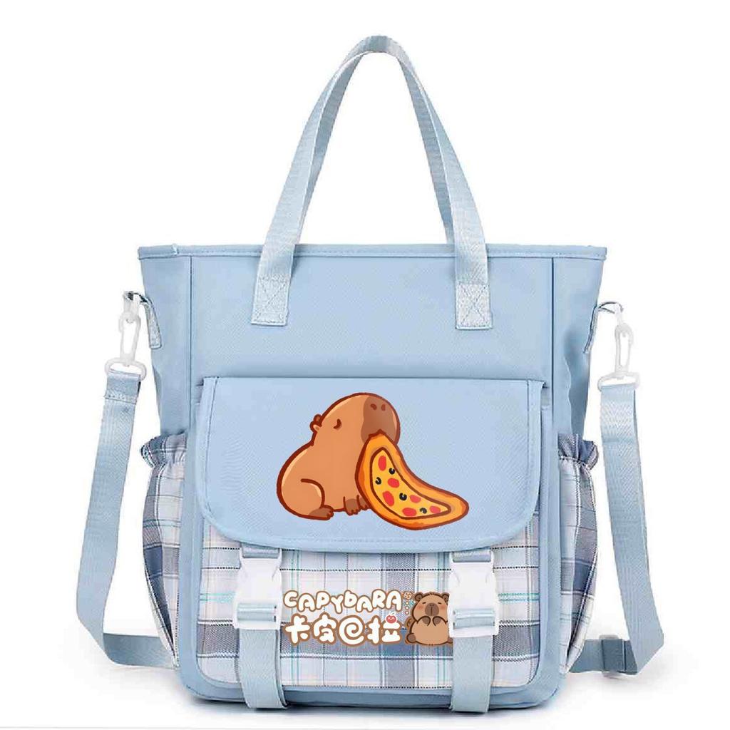 Crossbody bag, primary school, junior high school schoolbag, male and female students tutoring bag, cute kapibara large-capacity shoulder bag.