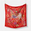 Luxury Horse Print Silk Square Scarf Women Spring Neck Tie Shawl Wraps Female Hair Hand Wrist Headkercheif Hijab Bandana