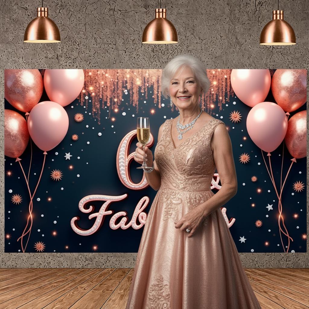 60th Birthday Banner Balloon Decor Fabulous Birthday Background 60th Celebration Banner Glitter Accents For Birthday Photo