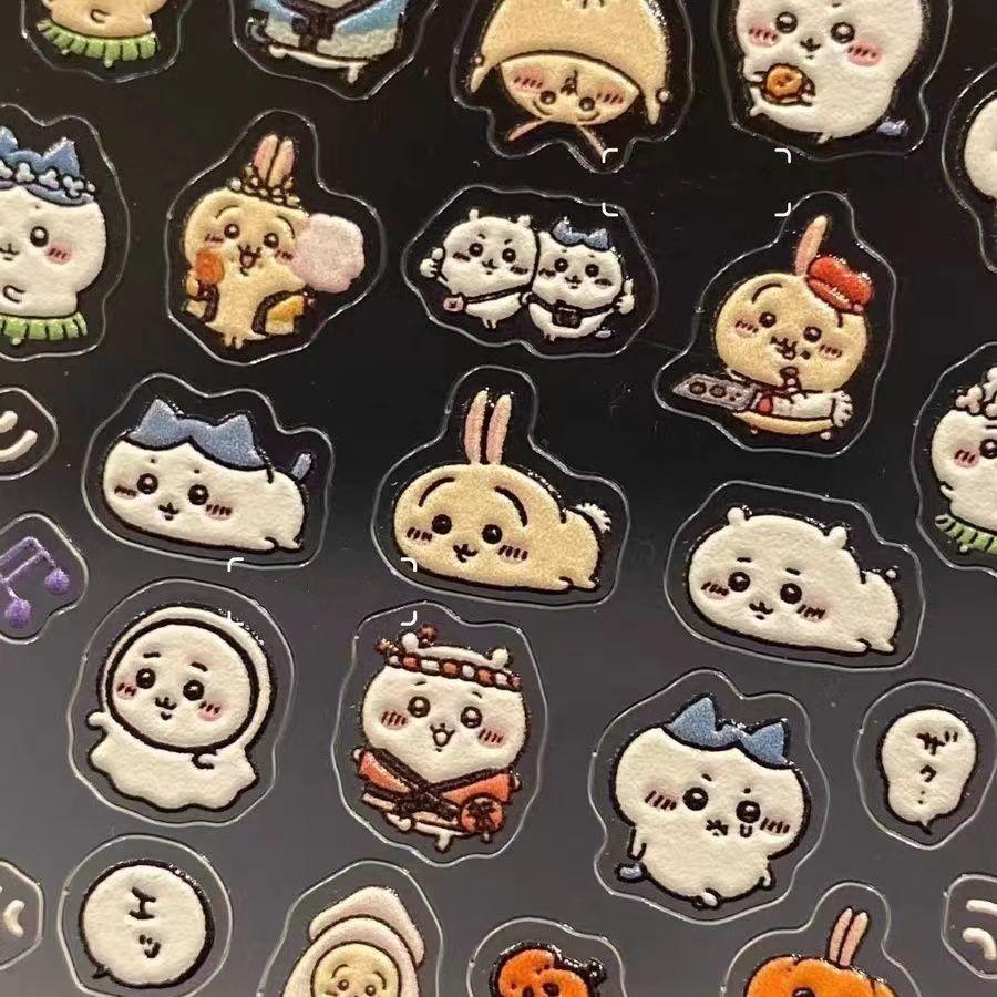 New Style Giikawa Chiikawa Manicure Sticker Cartoon Cute High-value 3D Three-dimensional Floating Sticker Waterproof