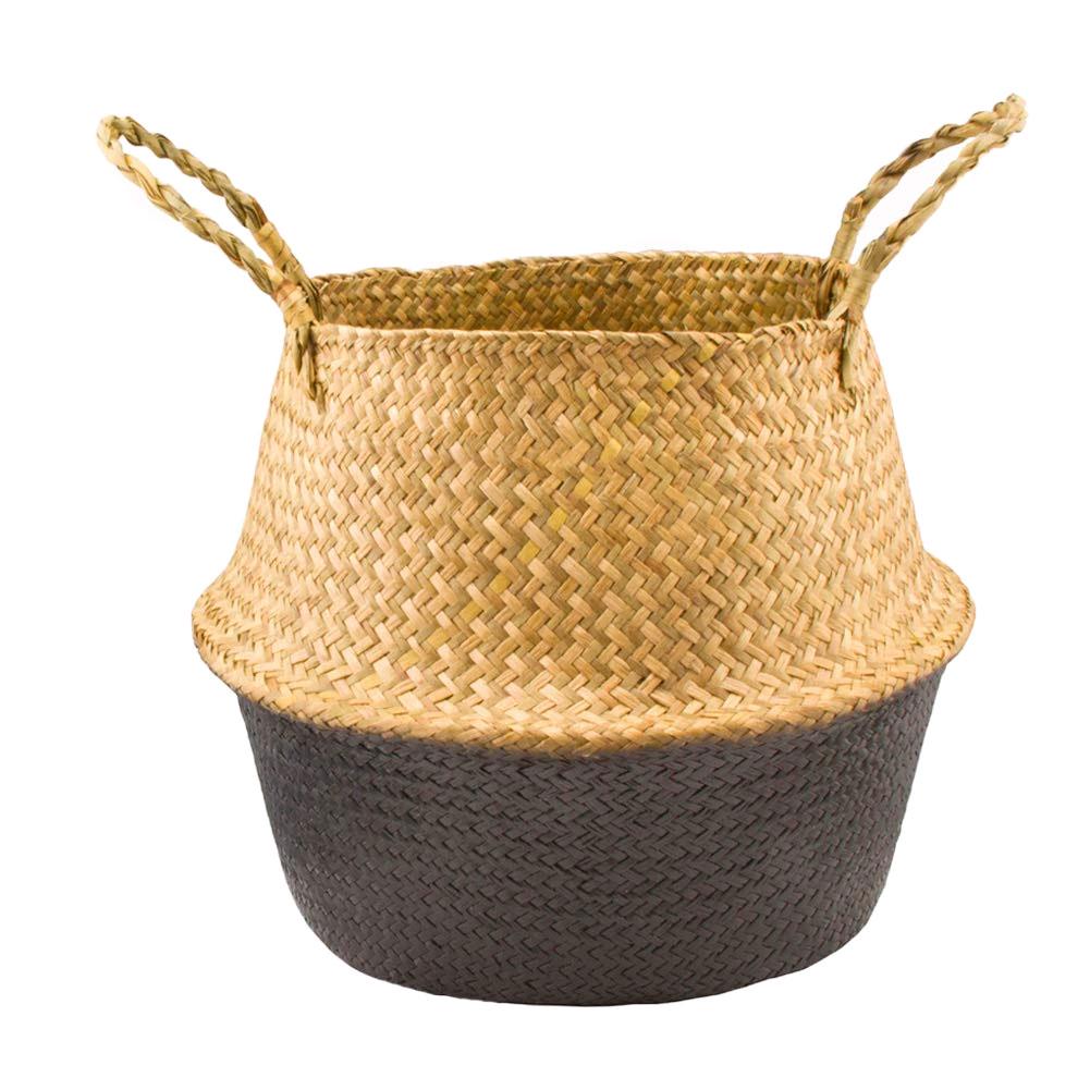 Home Storage Bucket Toy Sundries Clothes Plants Basket Seagrass Weaving Foldable