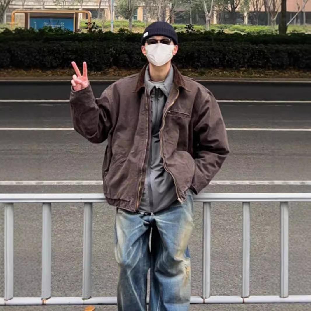 

Мужская винтажная куртка-харрингтон в стиле хардкор, ретро, для весны и осени M кофейный