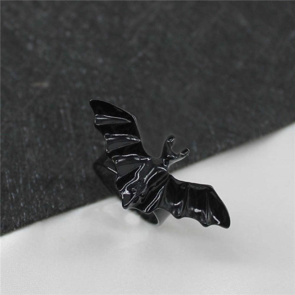Dark Fashion Gothic Bat Ring Shiny Rhinestone Halloween Opening Ring Spider Web Heart Ring  Gift