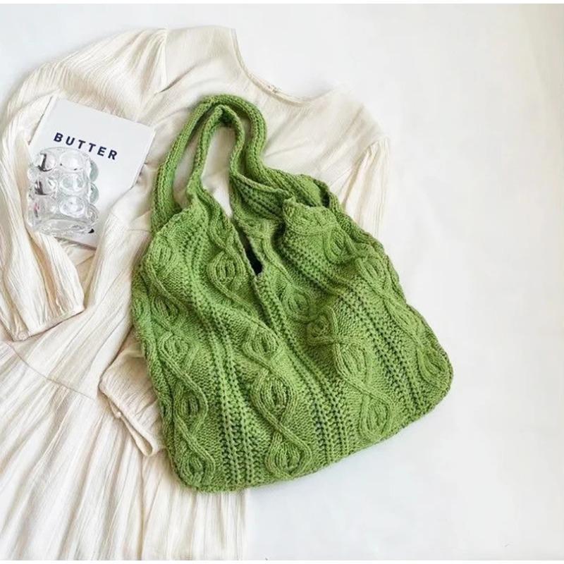 Shopping Bag 5 Colors Ladies Handbag Handmade Wool Knitting Bag Wool Vintage Knitting Bag For Beach Daily Work Party