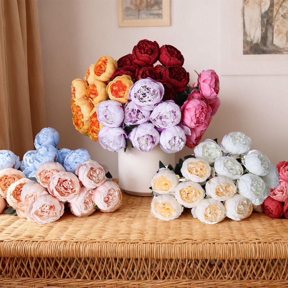 44cm Height Simulation Flower 7 Heads Peony Buds Wedding Bouquet  Desktop Ornament