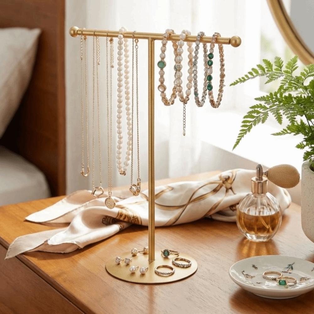 Metal Frame Jewelry Display Stand Round Base Necklace Holder T-Shaped Stand  Woman Accessories