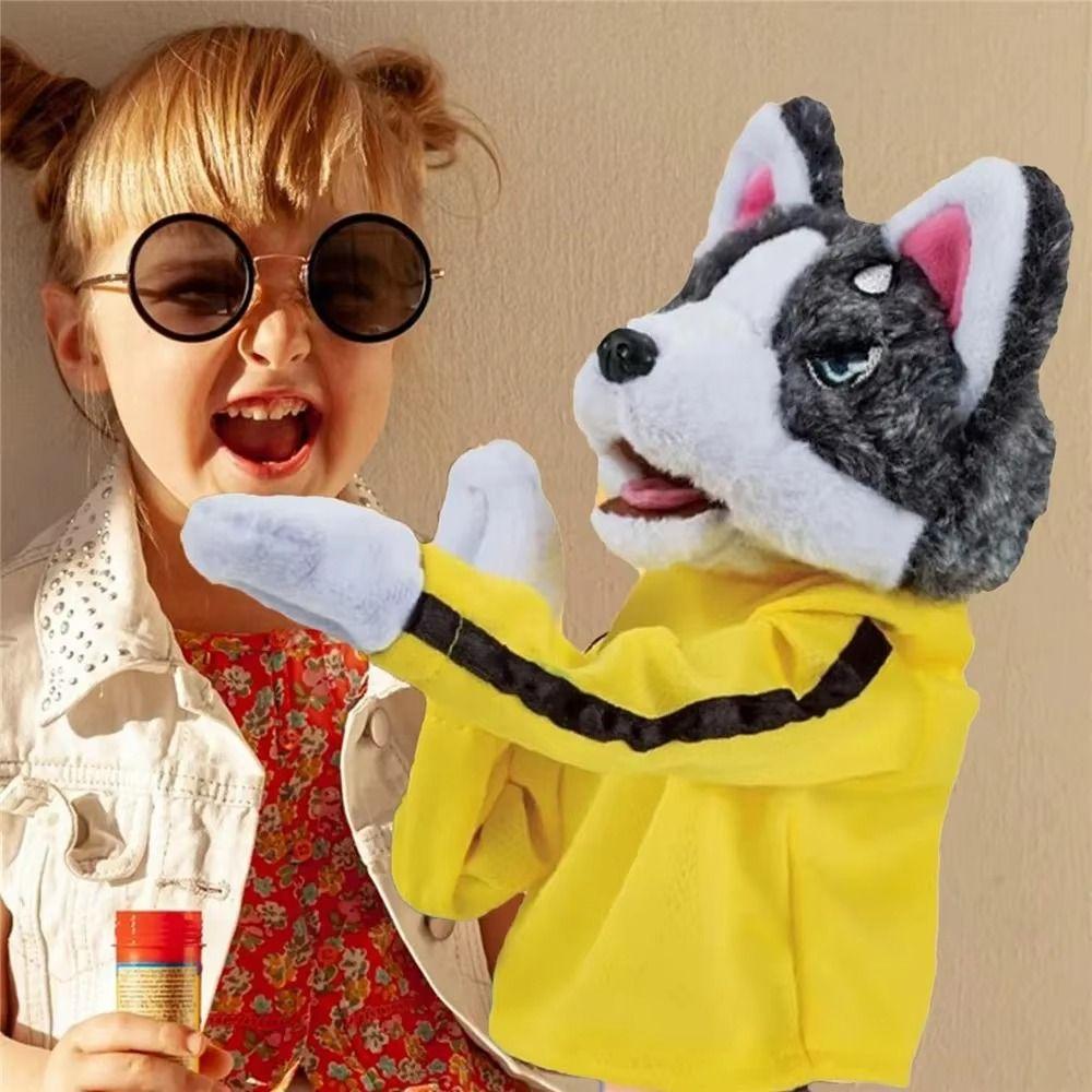 Funny Sound Boxer Hand Puppet Cartoon Plush Puppet Dog Husky Doll Kung Fu Glove Doll Kids Party