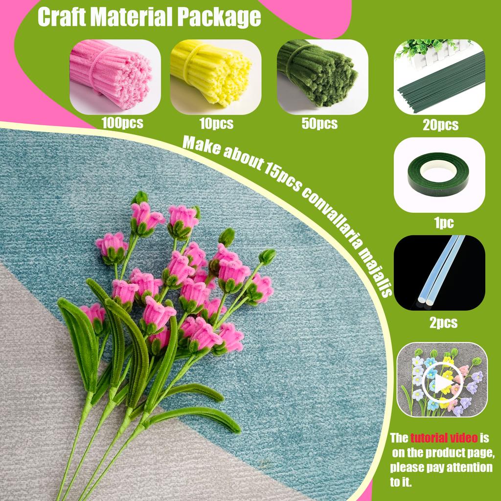 Craft Pipe Cleaners Flower Set,Chenille Stem Kit for Craft Lily of Bell Bouquet Making,DIY Craft Projects and Holiday Decoration