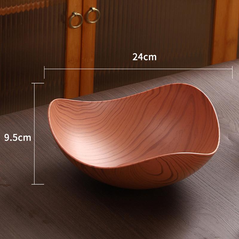 1/2Pcs Imitation Wood Grain Fruit Plate Plastic Dessert Tray Snack Fruit Plate Reusable Household Food Plate Kitchen Supplies