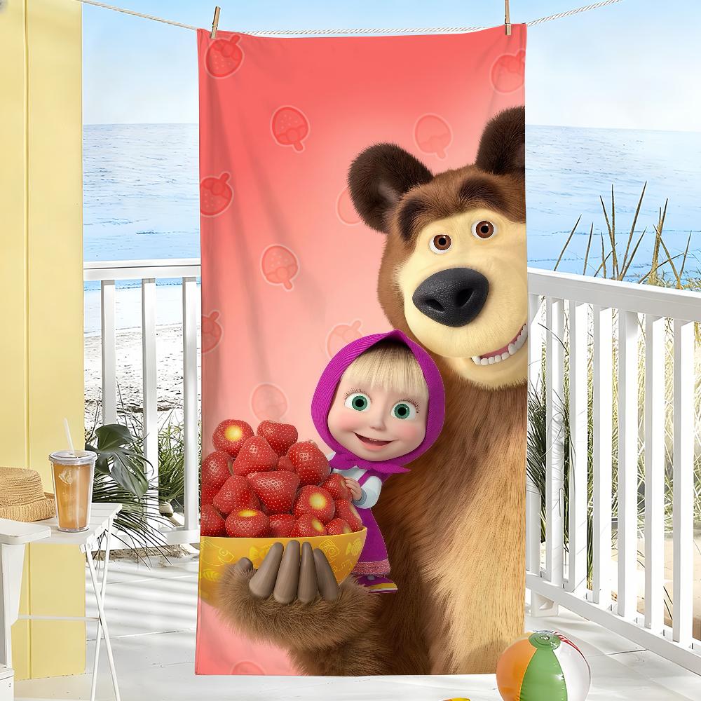 Cartoon M-Masha And The B-bearers Beach Towel For Beaches Yoga Studios Gyms Hot Springs Swimming Pools And Picnics