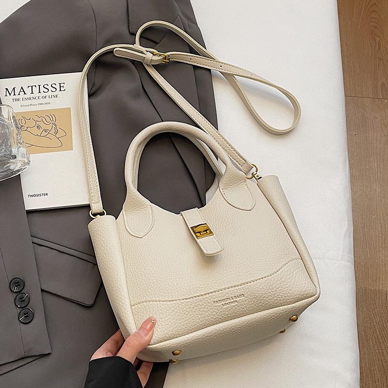 Popular Simple Lychee Pattern Niche Commuter Style Portable Bucket Bag Women's Casual Solid Color Versatile Messenger Bag