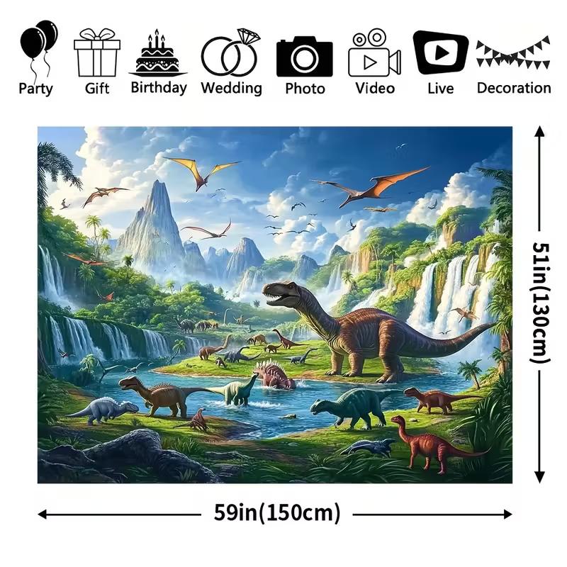 

Realistic Dinosaur Tapestry, 150x130cm Prehistoric Waterfall & Mountain Wall Decor for Boys Room & Birthday Party 47.2x31.5inch/120*80cm