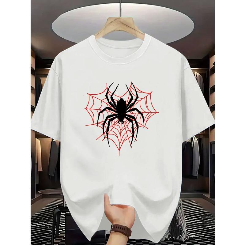 Summer New Arrival Spider Print Classic Trendy Men's Casual Fashion Short Sleeve Slightly Stretchy Ribbed Crew Neck Comfortable Breathable T-Shirt