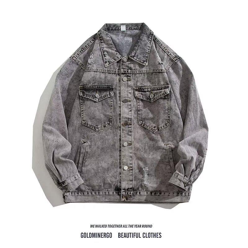 Men's Retro Washed Denim Jacket - 2025 Autumn/Winter Loose Distressed Lapel Workwear